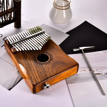 

17 Keys EQ Kalimba Acacia Thumb Piano Link Speaker Electric Pickup Bag Cable Musical Instrument new