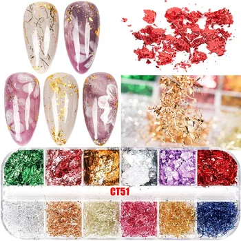 

12 Grid/Set Colorful Aluminum Irregular Holographic Glitter Foil Sequin Powder Stripes Nail Mirror Flake Paillette Manicure DIY