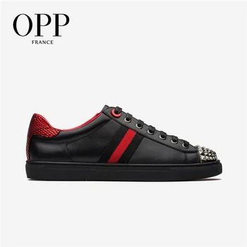 

OPP Men's Shoes Hip Hop Metal Rivet Lace-up Shoes Leather Fashion Men's Casual Shoes Rock Punk Skateboard Shoes