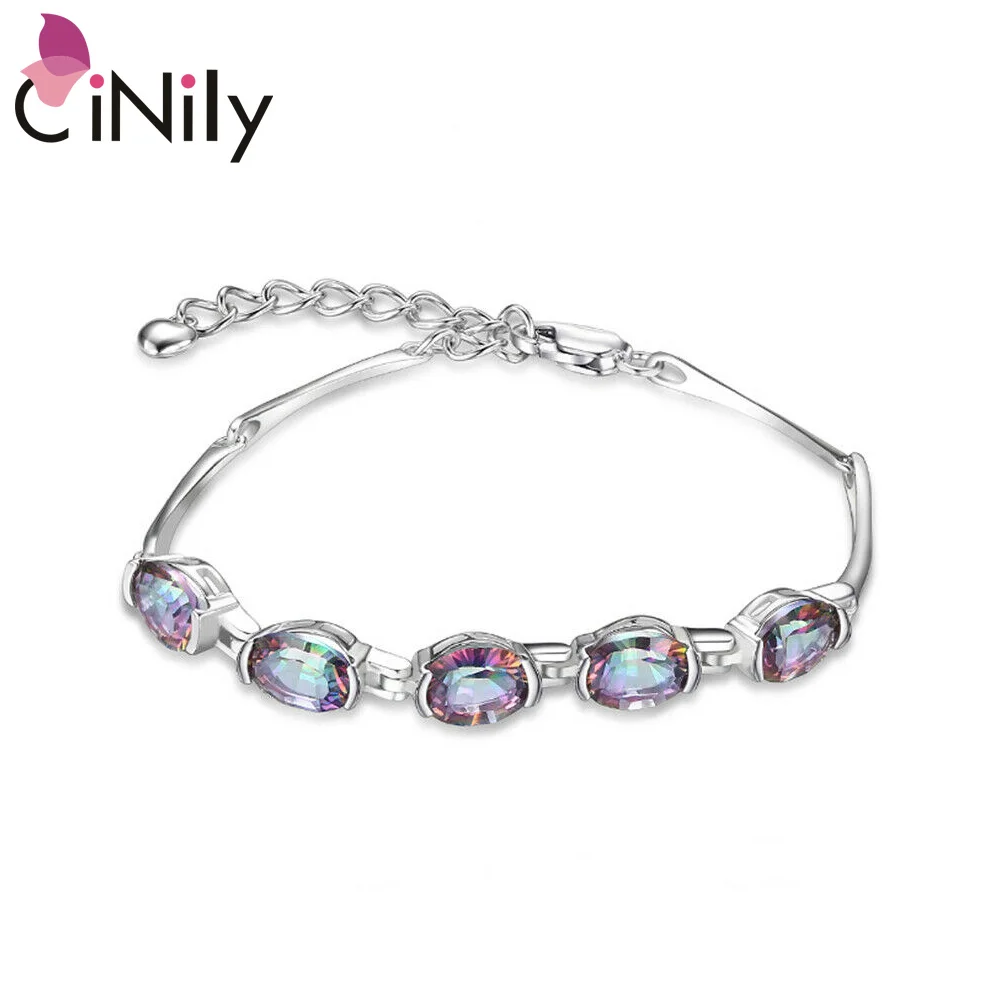 Tanie CiNily Rainbow Mystic Stone regulowane pół bransoletki i bransolety stałe 925 srebro Vintage luksusowe biżuteria prezenty dla kobiety