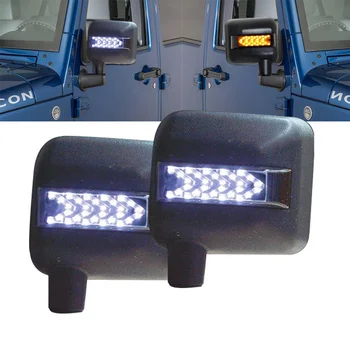 

Espejo retrovisor blanco LED con luces de intermitente amarillas para lentes de humo Jeep Wrangler JK JKU 2007-2018