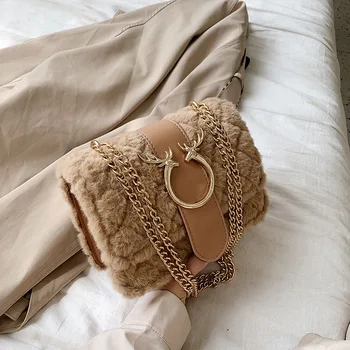 

Metal Lock Women's Messenger Bags 2020 Rhombic Chain Small Square Bag Korean New Autumn Plush Fashion Single Shoulder Flap Ins