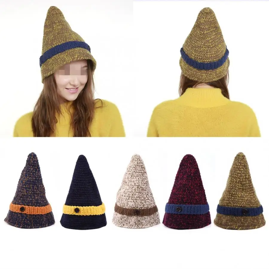 

Clearance Fashion Autumn Winter Women Men Unisex Knitted Witch Hat Warm Pointed Cap Hat Halloween Cosplay Wizard Hat Sports Hat