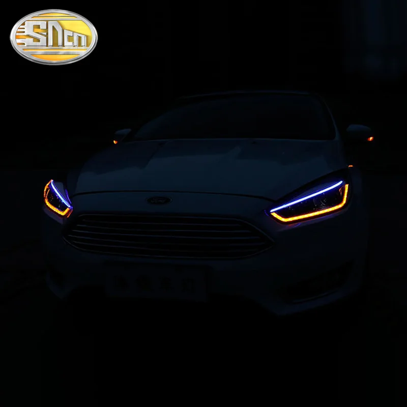 SNCN автомобильный Стайлинг светодиодный светильник на голову для Ford Focus 3 MK3- светодиодный DRL синий ширина светильник динамический сигнал поворота головная лампа в сборе