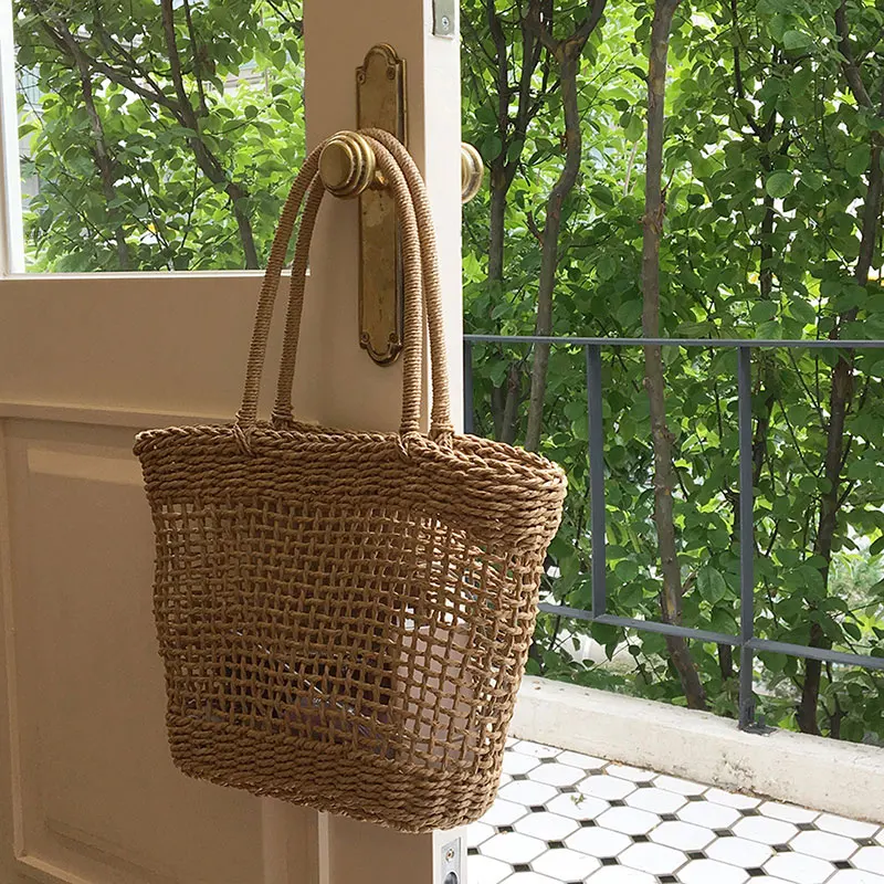 casual rattan women handbags wicker woven hollow shoulder bags summer beach basket straw bag bali big purses large capacity tote