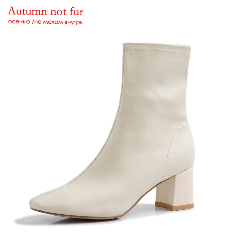 apricot not fur ASUMER/Размер 33-40, г. Новые женские ботинки из коровьей кожи осенне-зимние ботинки на высоком квадратном каблуке Модные женские ботильоны - Цвет: apricot not fur