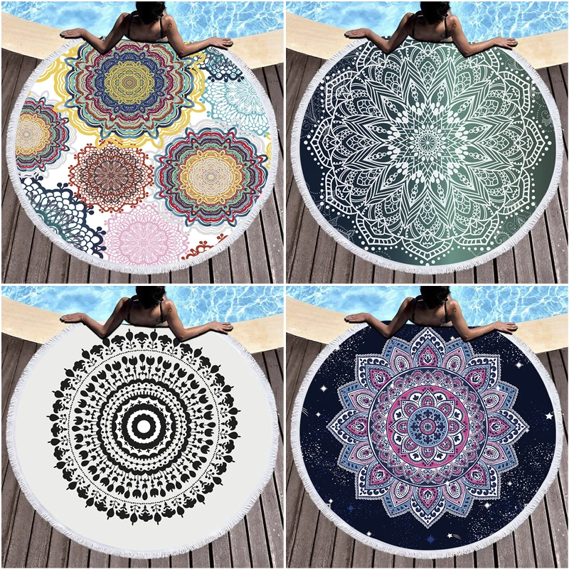 

Mandalas Beach Towel Microfiber Large Round Beach Towel Strandlaken Boho Beach Summer Swimming Toallas Playa Bath Towels Tassel