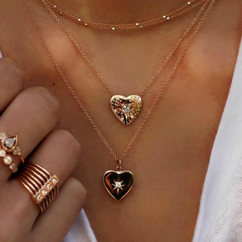 

New Fashion Jewelry Bohemian Necklaces Women Multilayer Peach Heart Pendant Gothic Punk Luxury Statement Necklace Wholesale