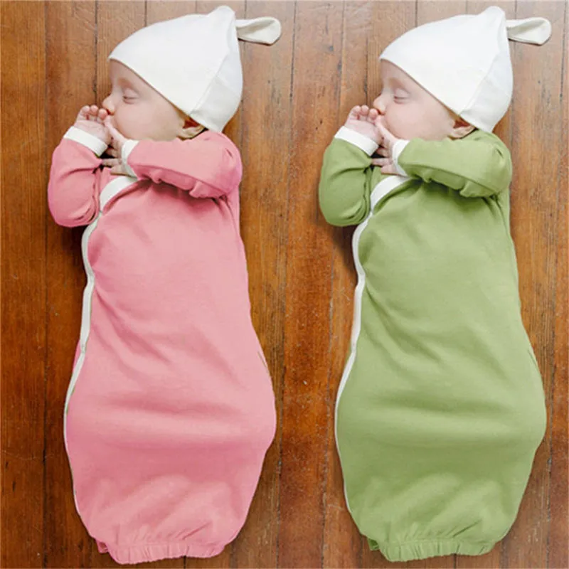 2020 bébé literie vêtements nouveau-né bébé coton Swaddle solide couverture d'emballement à manches longues sac de couchage chapeau vêtements