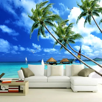 

Custom 3D Photo Wallpaper Blue Sky White Clouds Seascape Beach Living Room TV Background Wall Decoration Picture Wall Painting