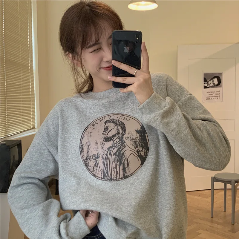 

Women Casual Sweatshirt Autumn Winter Plush Thick Fashion Loose Harajuku Style Sweatshirt Sudadera Mujer Wm*