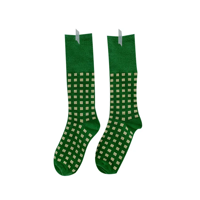 Fall And Winter Checks And Knee Socks Children Leg Socks Fashionable Personality Cotton Woman Socks Classic Lattice Ladies