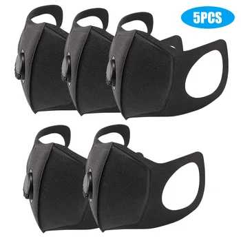 

5Pcs Dustproof Mouth Mask Black Sponge Mask w/ Breathing Valve Washable Reusable Masks Anti-fog PM2.5 Pollution Face Mouth Cover