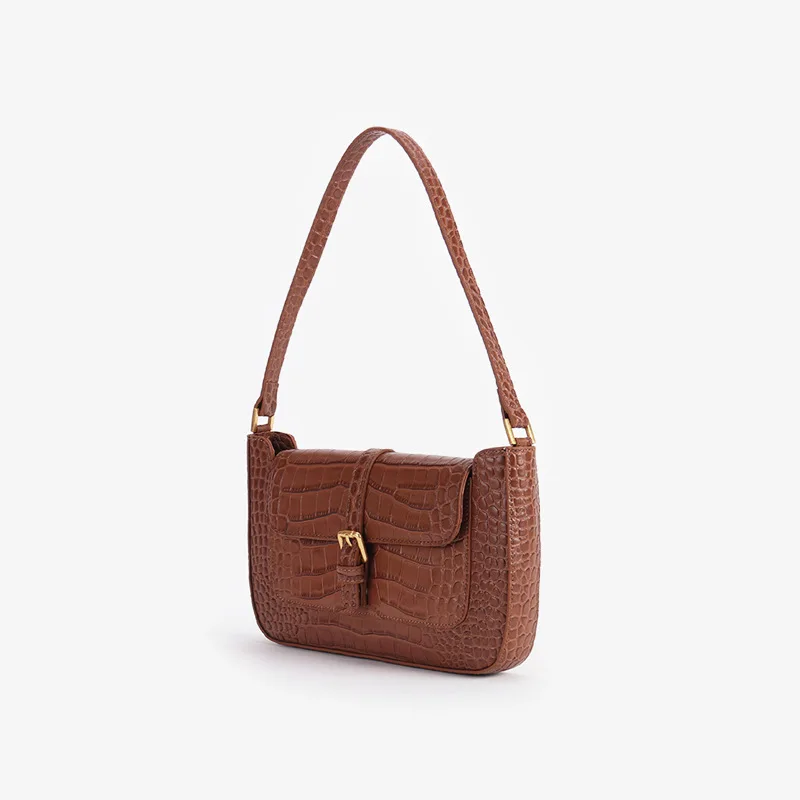 brown ALLIGATOR Classic fashion ladies handbag casual women Baguette bag brand style shoulder bags ALLIGATOR cowhide split leather - Цвет: brown ALLIGATOR
