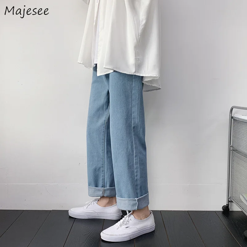 Pantalones vaqueros de talla grande para hombre, Vaqueros masculinos lisos hasta el tobillo, holgados, fáciles de combinar, estilo informal, holgados, estilo urbano