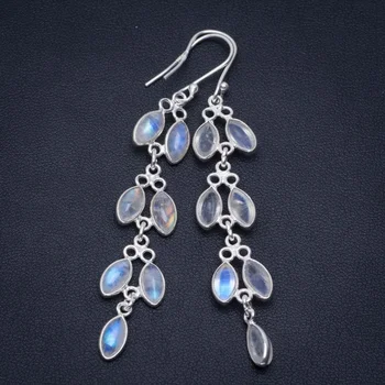 

Natural Rainbow Moonstone Handmade Unique 925 Sterling Silver Earrings 2.75" A2692