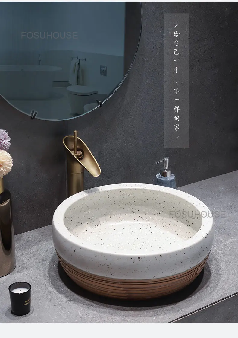 Tanio Nowoczesne pojedyncze umywalki łazienkowe antyczne okrągłe ceramiczne sklep