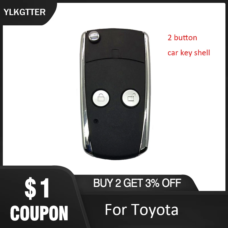 

YLKGTTER 2 Button Folding Flip Remote Key Fob Case For Toyota Camry Corolla Yaris Hilux lock&unlock key spring key blade inside