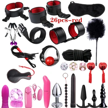 Exotic sex toys, leather plush sexy bondage bundle set, gag, whip, butt plug, sex toys for women, nipple clips, erotic sex toys 4