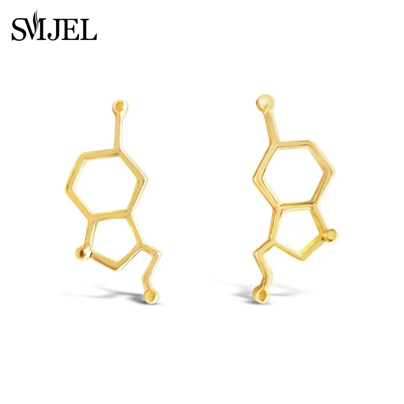 gold earring SMJEL Новая мода молекула серотонина ухо головные уборы в виде капель с кристаллами в форме Для женщин молекула серотонина Структура ухо на гусеничном ходу Pendients подарок - Окраска металла: gold earring