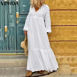 VONDA женское гофрированное платье вечерняя туника с длинными рукавами открытые праздничные сексуальные платья для беременных