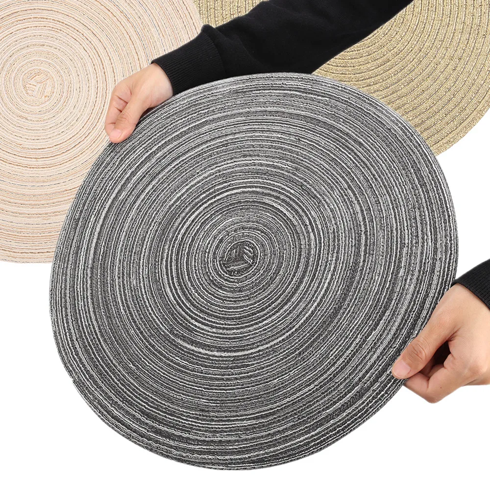 6Pcs/Set Round Braided Placemats Washable Kitchen Table Placemats for Home Wedding Party 38/32CM Gold/Beige/Sliver/Gray/Colorful