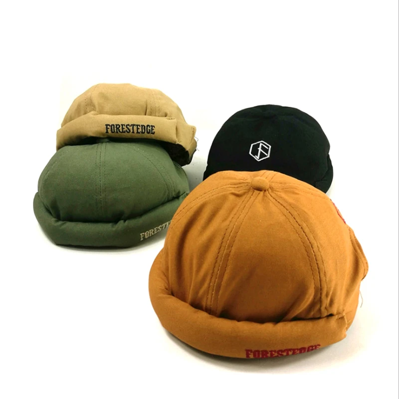 Retro Letter Cap Adjustable Brimless Hat Vintage Hip Hop Men Women Hat Washed Cotton Breathable Beanie Hat
