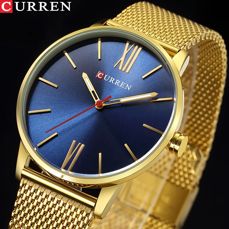 Fashion Golden Men Watch Curren Quartz Watches Full Stainless Steel Band Relogio Masculino Simple Wristwatch | Наручные часы