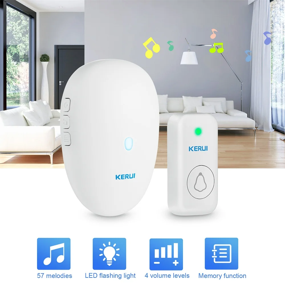 KERUI M521 Outdoor Wireless Doorbell Smart Home Security Welcome Chime Kit Door Bell Alarm LED Light Outdoor Button Battery