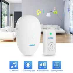 Kerui m520 campainha sem fio para segurança residencial inteligente, kit de luzes led para porta, alarme, bateria de botão