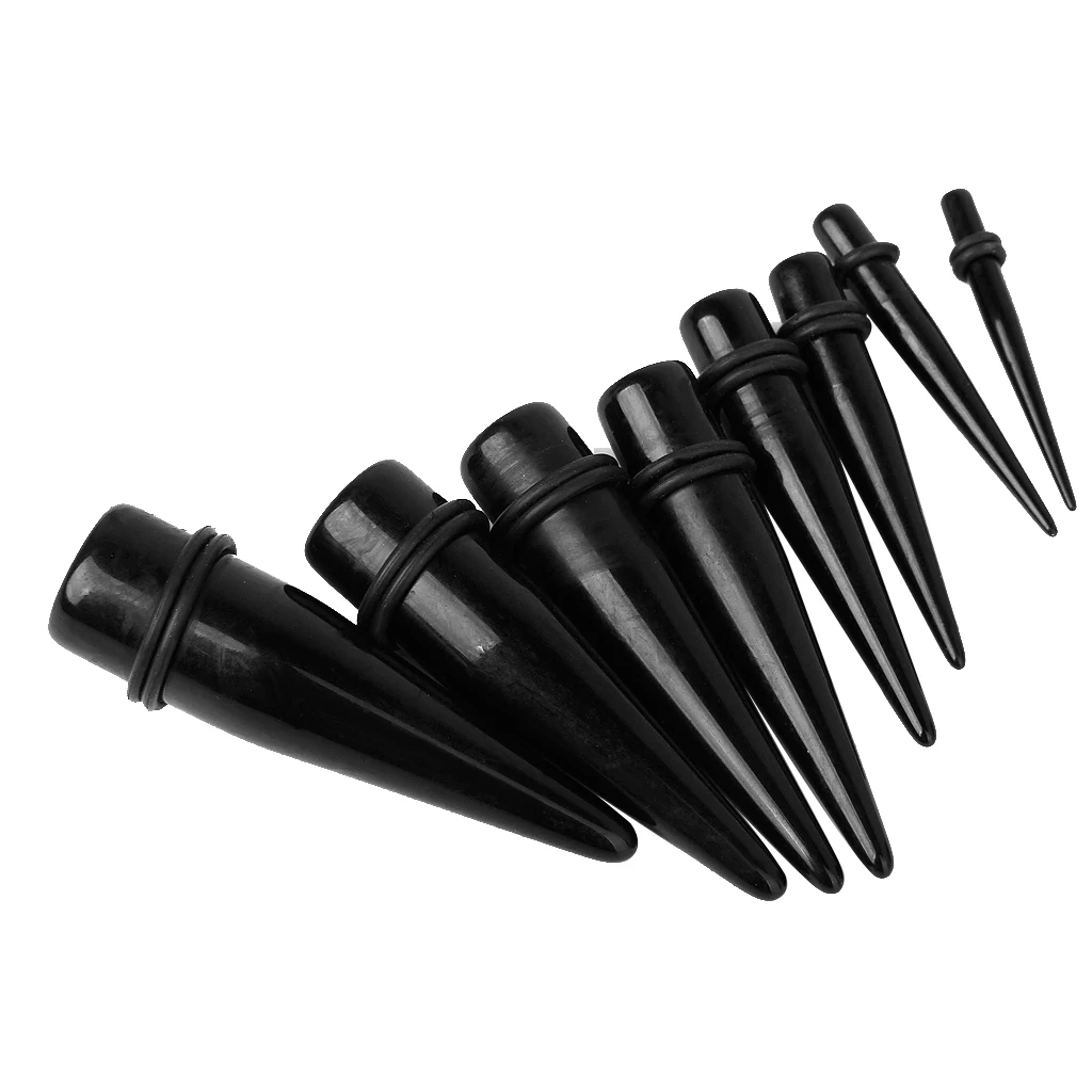 8 x Black Acrylic Expander Taper Ear Stretching Plug with different sizes Double O-ring