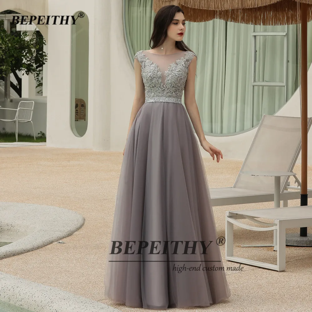 Bepeithy Gray Evening Dresses Long 