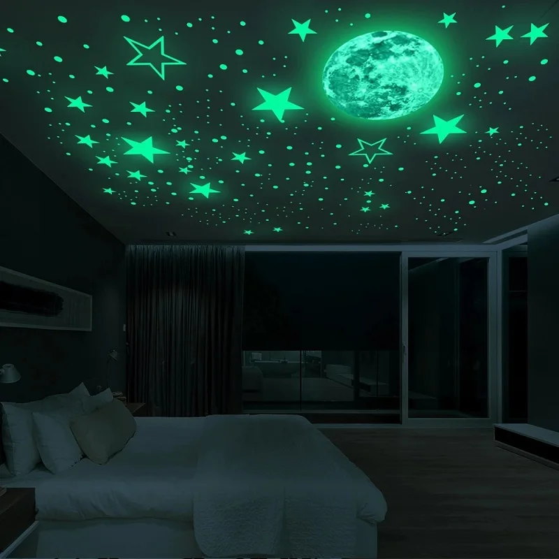 Details about   Luminous Moon Star Dot 3D Wall Sticker Creative Fluorescent Removable DIY Decor