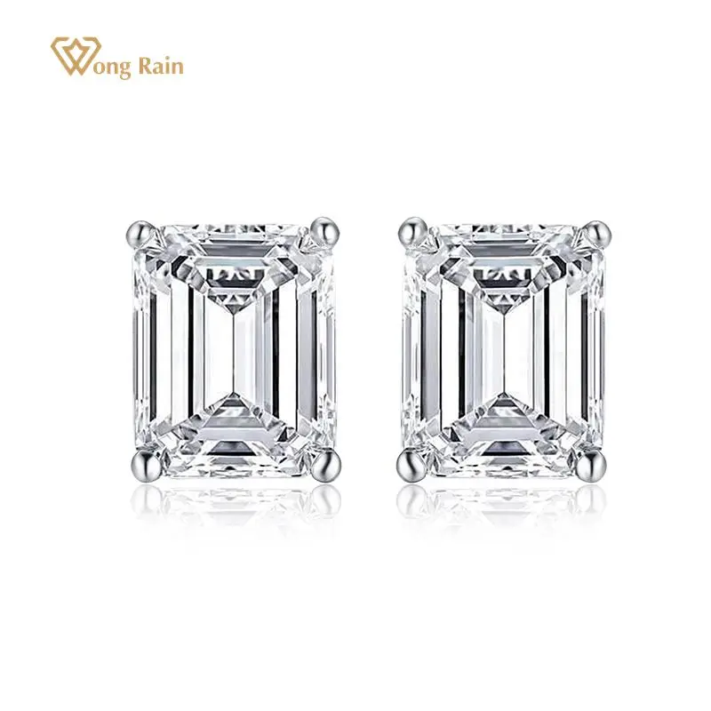 Wong Rain 925 Sterling Silver Emerald Cut Created Moissanite Gemstone Diamonds White Gold Earrings Engagement Fine Jewelry | Украшения и