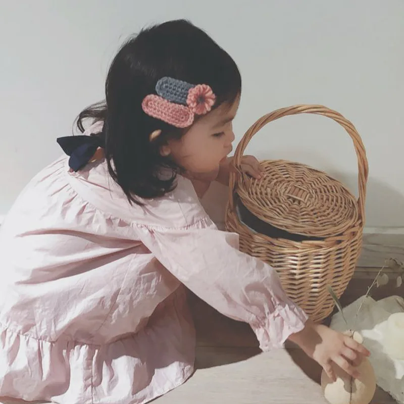 

New Style South Korea CHILDREN'S Hair Accessories Girls Yarn Crocheting Color Barrettes Side Clip Baby Knitted Bang Clip Large B