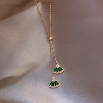 

Hot selling green zircon crystal fan-shaped geometric necklace pendant necklace elegant party ladies necklace jewelry for women