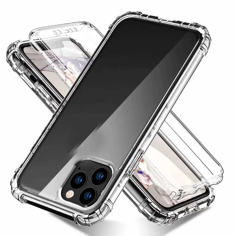 Для Iphone 11 Max samsung Note 10 Note10 Pro противоударный Прочный ПК акрил+ Мягкий ТПУ чехол+ ПЭТ протекторы экрана двухсторонняя 50 шт
