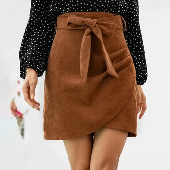

Laamei 2020 Spring Vintage Leather Suede Pencil Sexy Skirt Summer Cross High Waist Skirt Split Bodycon Short Skirts Women