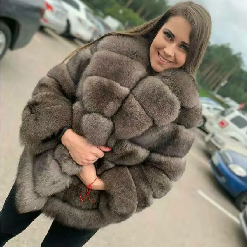 Women's Real Fox Fur Coat Detachable Transform Jacket Removable