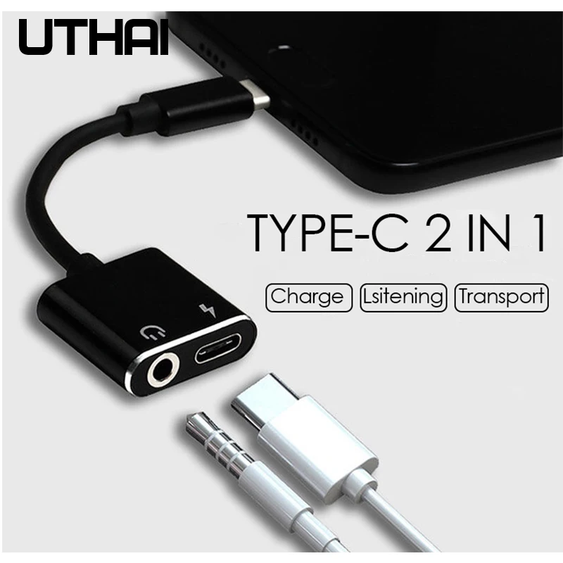 UTHAI T11 тип-c до 3,5 мм аудио адаптер Разъем для наушников 2в1 конвертер для зарядки USB C кабель