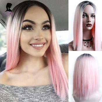 

LUPU Ombre Pink Black Long Straight Wigs Synthetic High Temperture Fiber Middle Part Cosplay Wigs For Black/White Women