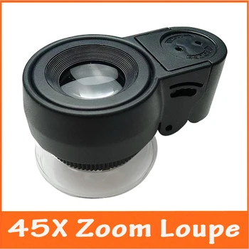 

45X21mm LED Illuminated Zoom Focus Adjustable Mini Plastic Jewelery Stamp Printing Magnifying Mirror Pocket Magnifier with Lamps