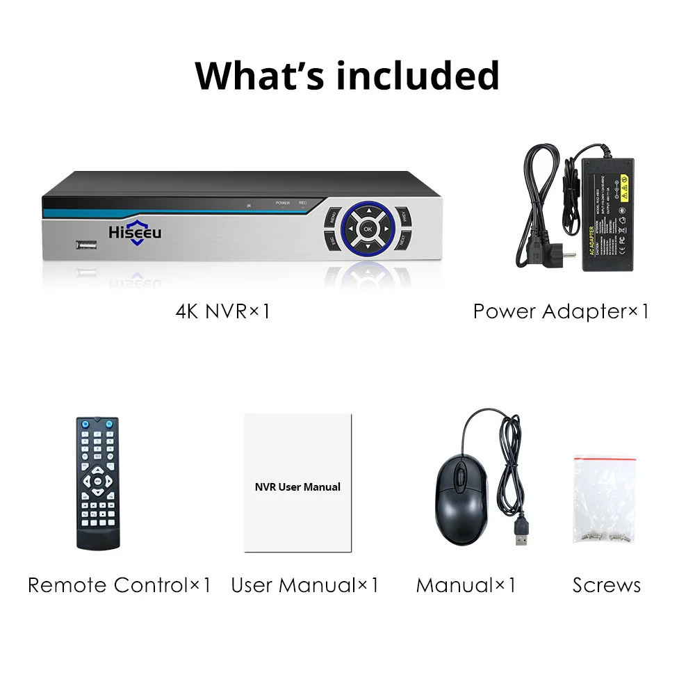 Hiseeu 4K 8CH POE NVR ONVIF H.265 3,5 мм аудио выход видеонаблюдения безопасности видео рекордер для POE IP камеры(1080 P/4MP/5MP/8MP/4 K