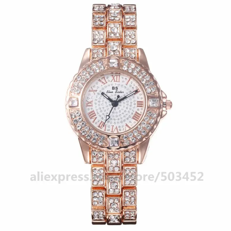 rose gold 100 шт./партия, полностью хрустальные часы с ремешком из сплава, пудра Dail, классический дизайн, женские часы, роскошные женские наручные часы, Заводские ценные часы - Цвет: rose gold