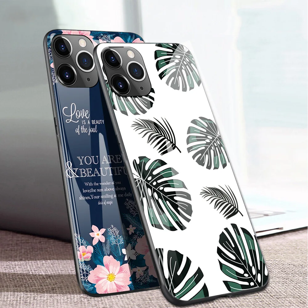 For iPhone 11 Pro MAX X XS XR Nice Starry Sky Flower Tempered Glass Cover 7 8 Plus 6 6s Colorful Cases Coque | Мобильные телефоны и