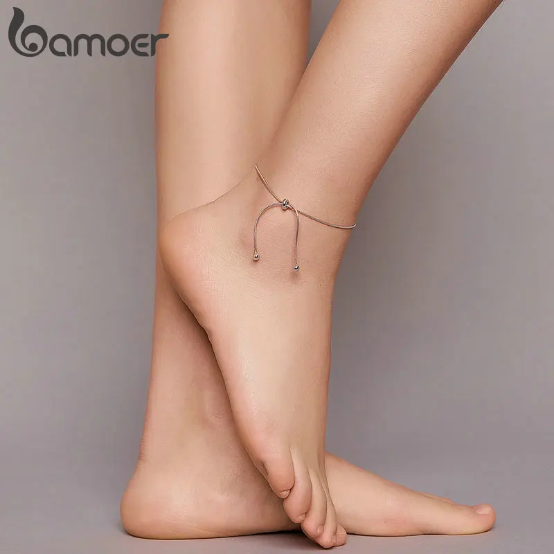 BAMOER Genuine 925 Sterling Silver Adjustable Snake Charm Anklet for Women Foot Bracelet Jewelry Minimalist Jewelry 30CM SCT016 2