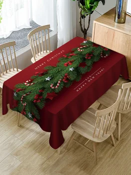 

LANGRIA Merry Christmas Table Cloth Candy Cane Fabric Waterproof Woven Table Cover Tablecloth Decaration For Party Banquet Home