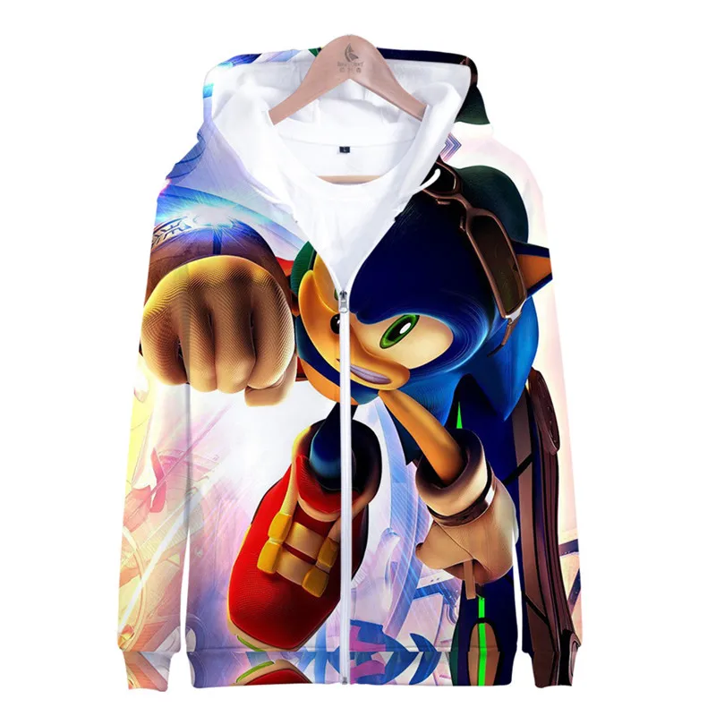 Новинка модные толстовки на молнии с 3D принтом Sonic Повседневный свитер длинными