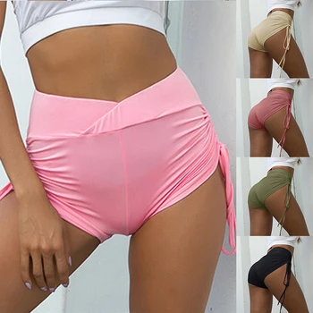 

Gym Shorts Women High Elastic Yoga Shorts Summer Sports Tights Push Up Shorts Fitness Drawing Rope Wrinkle Printed RunningShorts