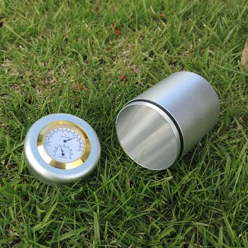 

HONEYPUFF Air Craft Aluminum Metal Storage Stash Jar With Thermometer Hygrometer Airtight Proof Storage Container Pill Box Case